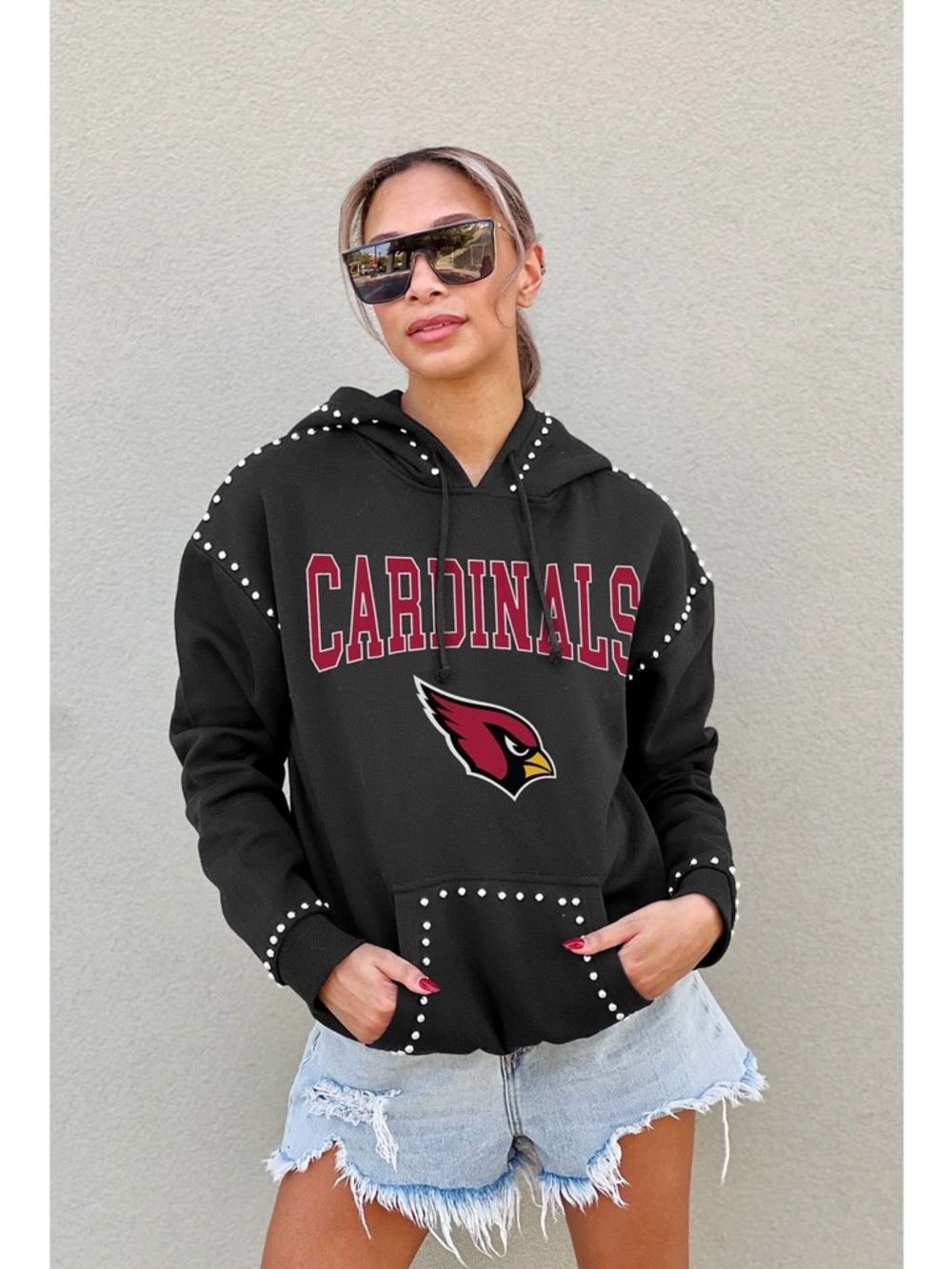 Cardinals Black Studded Pullover Hoodie